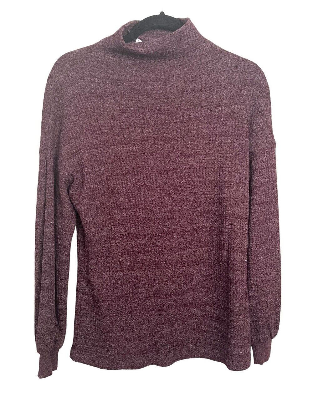 Magaschoni XS Mock High Neck Waffle Knit Sweater Plum Balloon Long Sleeve #1112